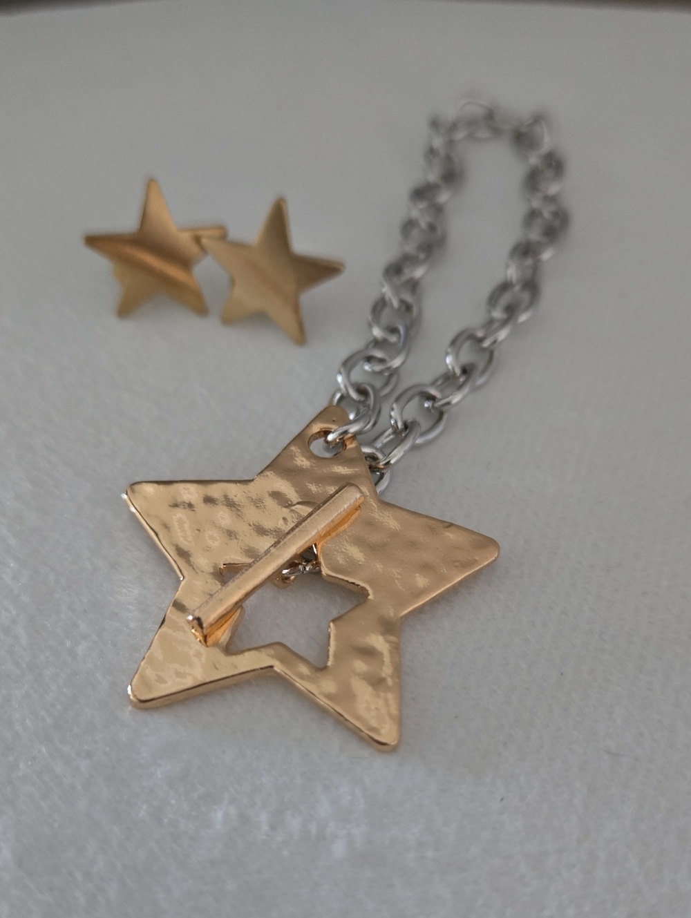 Star Pendant Bracelet w/Matching Small Star Earrings - Gold & Silver New